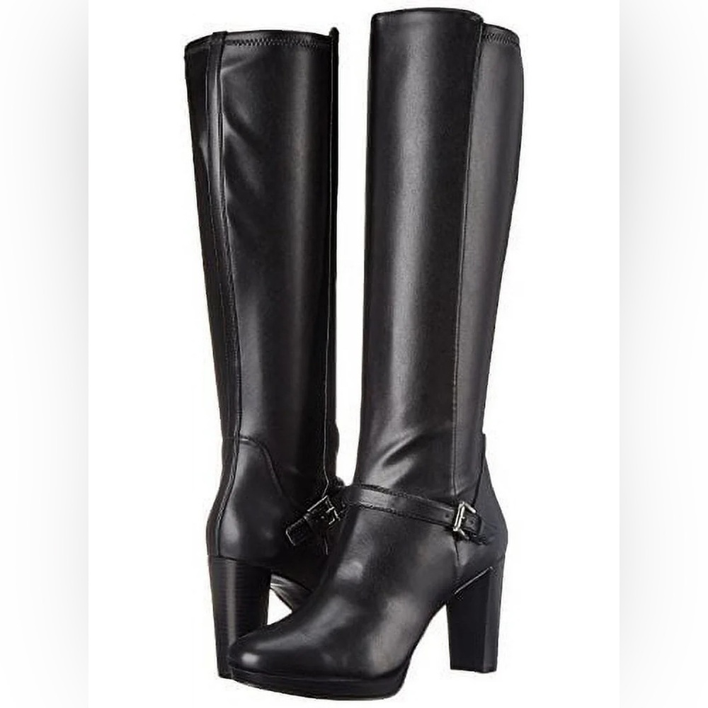 Nine West Black Synthetic Leather Kacie Platform Knee High Boots Size 7.5